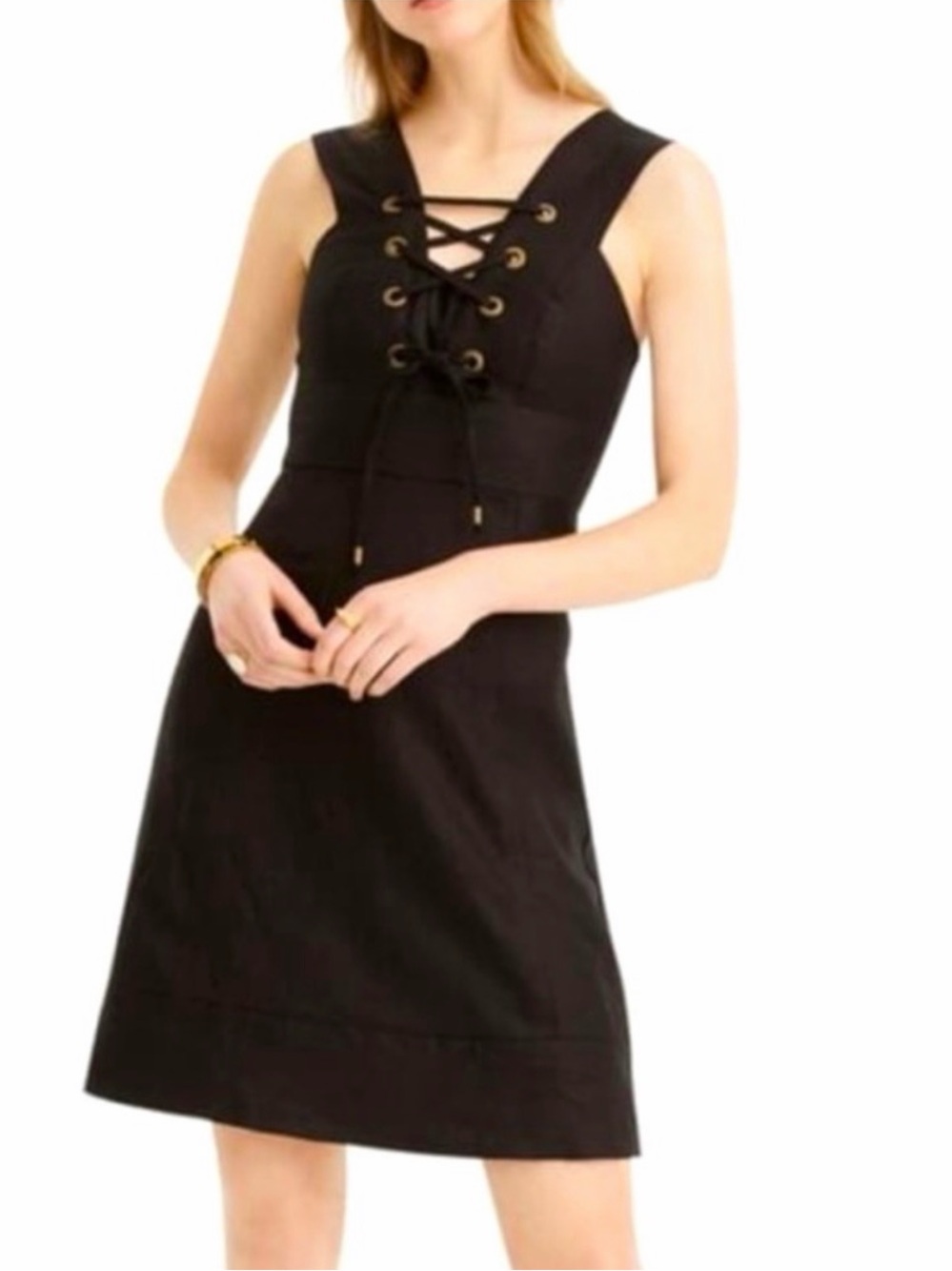 J. CREW Black Structured Linen Lace-Up Dress